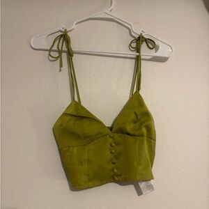 Olive Green Button-Up Crop Top